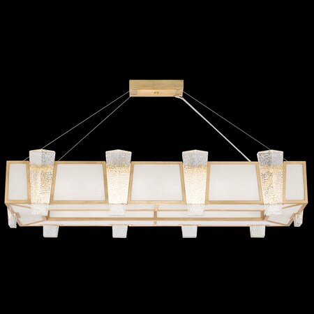Fine Art Lamps Crownstone Pendant, Rectangular, 16-Light, Gold, White Textured Linen Shade, 52"W (891240-21ST KDG2) 891240-21ST